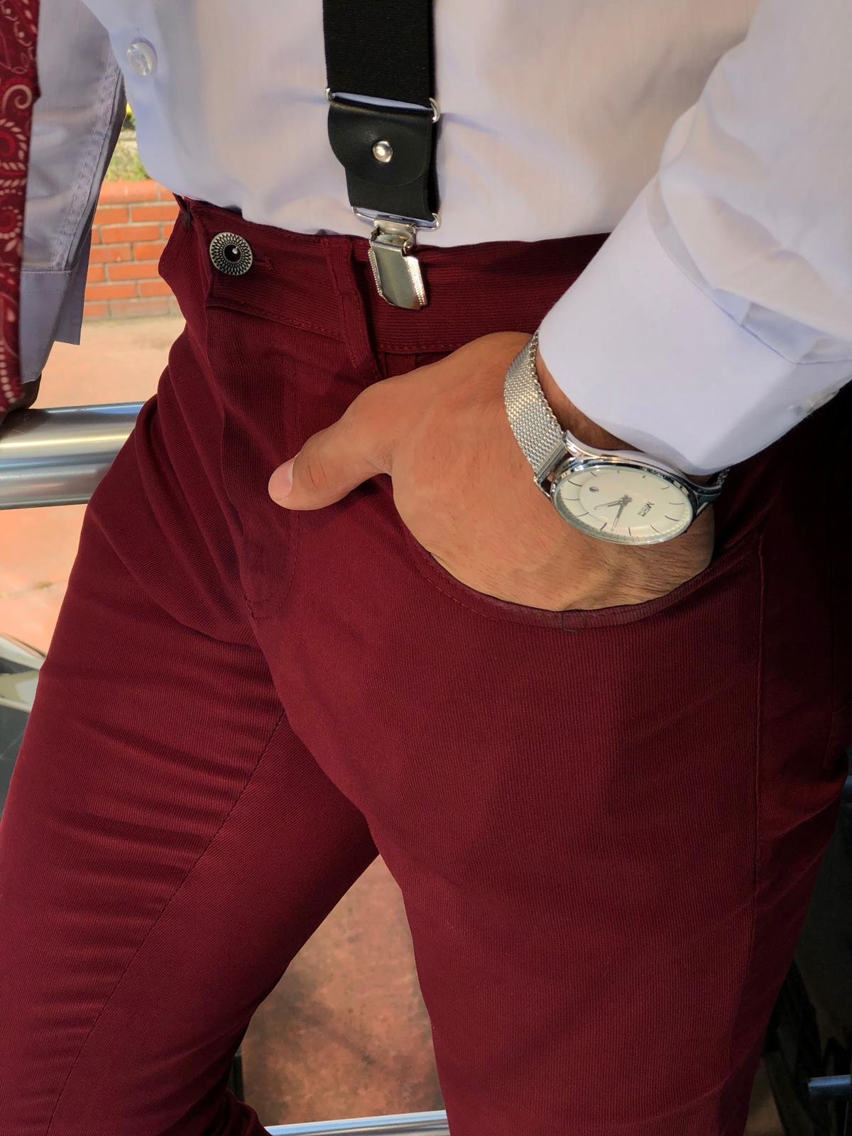 Major Slim-Fit Cotton Pants Claret red-baagr.myshopify.com-Pants-BOJONI