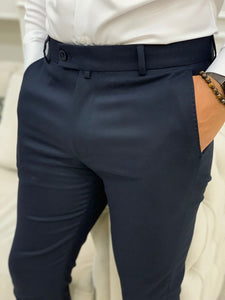 Serra Navy Blue Slim Fit  Pants-baagr.myshopify.com-Pants-BOJONI