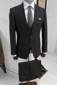 Bojoni Ravenna Slim Fit High Quality Striped Black Suit