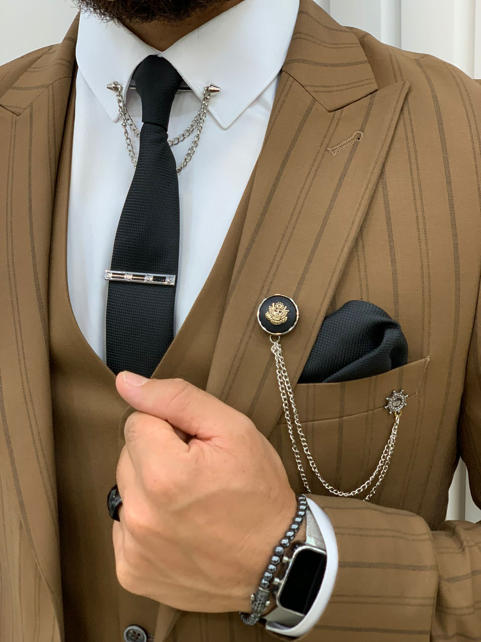 Lambrusco Brown Slim Fit Peak Lapel Striped Suit-baagr.myshopify.com-1-BOJONI
