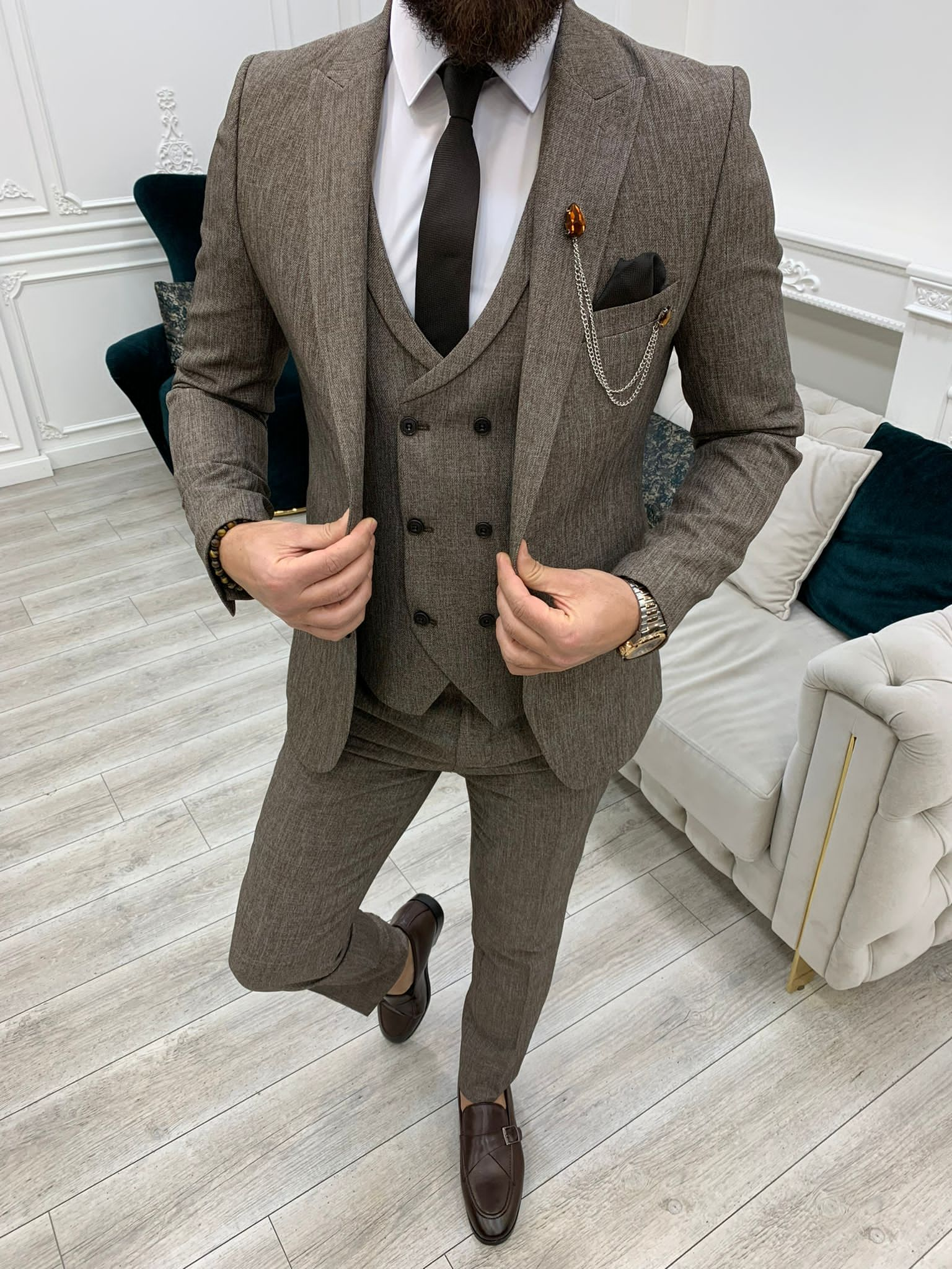 Bojoni Madison Brown Slim Fit Suit 