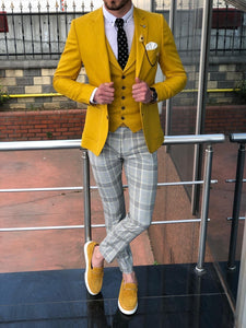 Multi Slim-Fit  Suit Vest Yellow-baagr.myshopify.com-suit-brabion