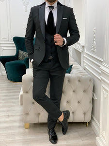 Bojoni Rockefeller Black Slim Fit Tuxedo 