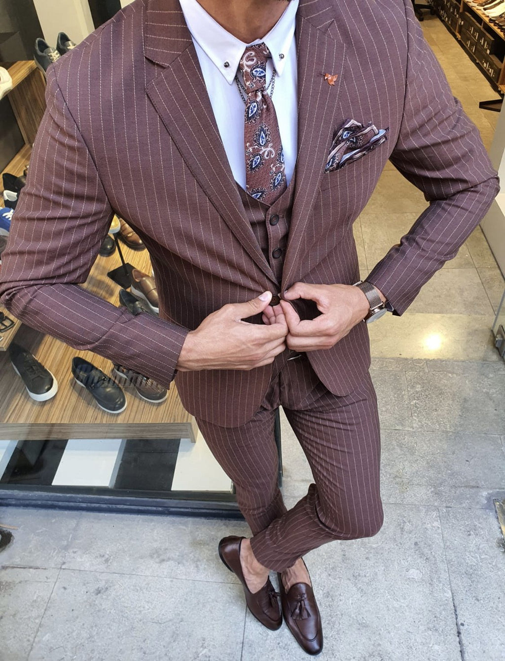 Reno Camel Slim Fit Pinstripe Suit-baagr.myshopify.com-suit-BOJONI