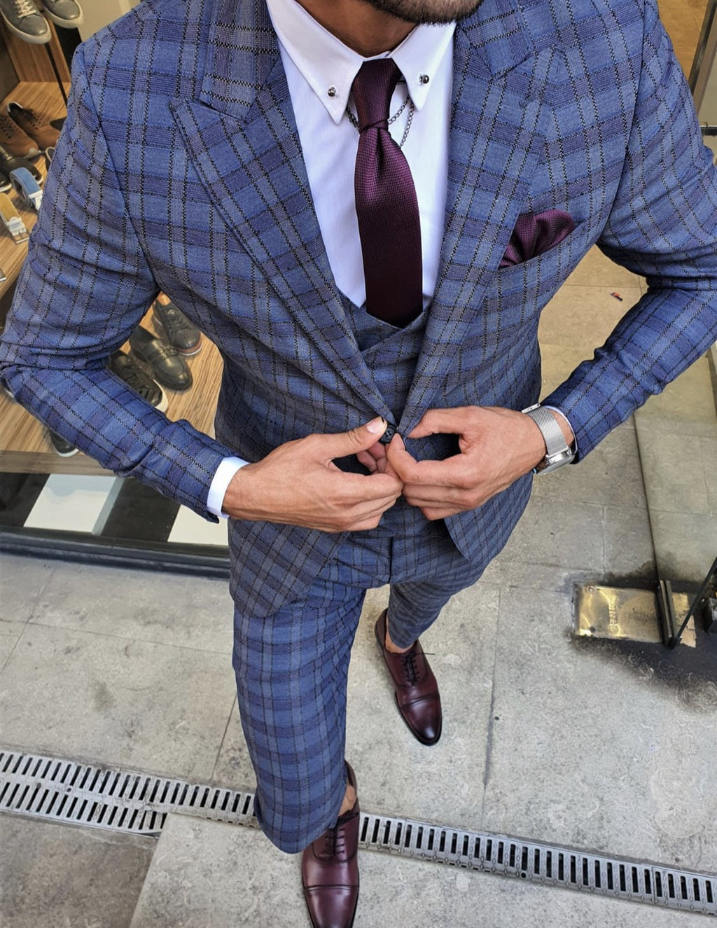 Ardenza Indigo Slim Fit Plaid Suit-baagr.myshopify.com-suit-BOJONI