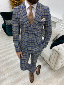 Vince Blue Slim Fit Double Breasted Plaid Suit-baagr.myshopify.com-1-BOJONI