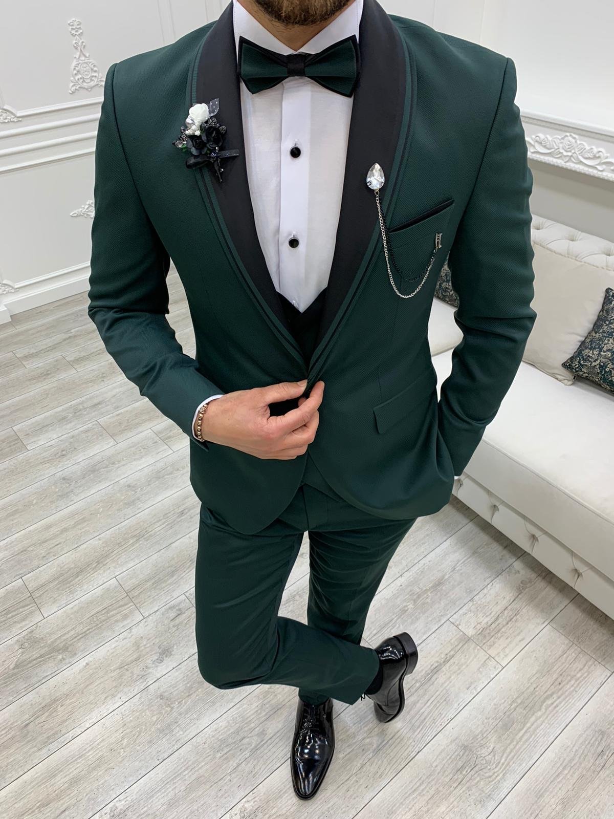 Partoni Royal Green Slim Fit Tuxedo-baagr.myshopify.com-1-BOJONI