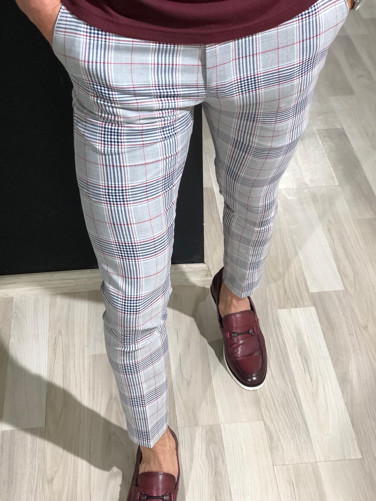 Slim Fit Plaid Pants in Claret Red | VICLAN Slim Fit Plaid Pants in Claret Red | VICLAN