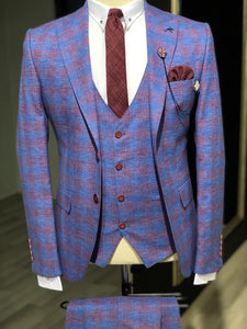 Folndess Slim-Fit Plaid Suit Vest Sax-baagr.myshopify.com-suit-BOJONI