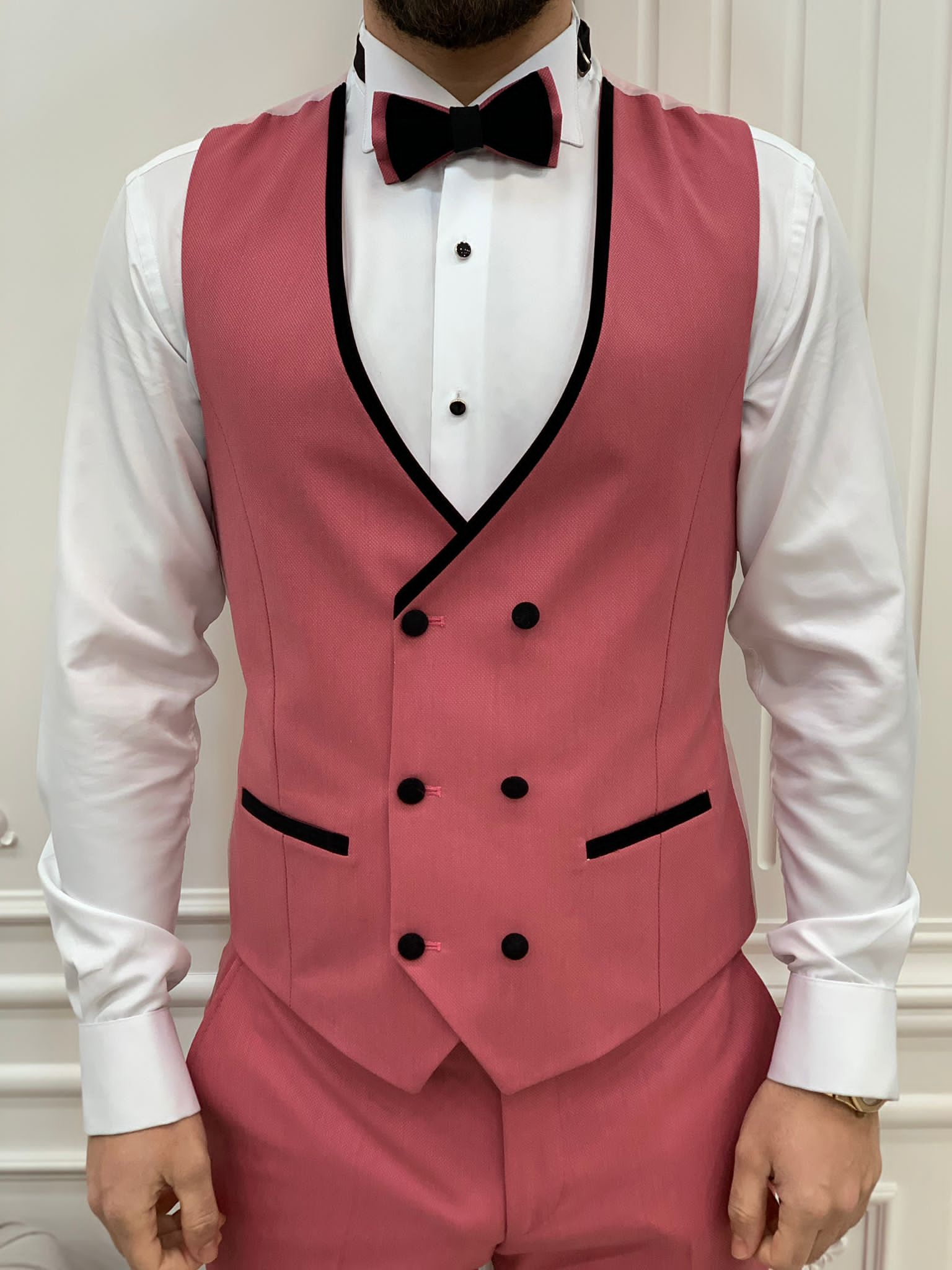 Bojoni Tishko Pink Velvet  Slim Fit Tuxedo