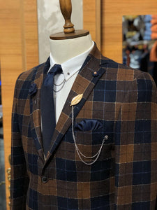 Planc Slim-Fit Plaid Wool Suit Dark Blue & Tile-baagr.myshopify.com-suit-BOJONI