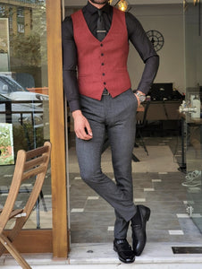 Daroni Claret Red Slim Fit Vest-baagr.myshopify.com-suit-BOJONI