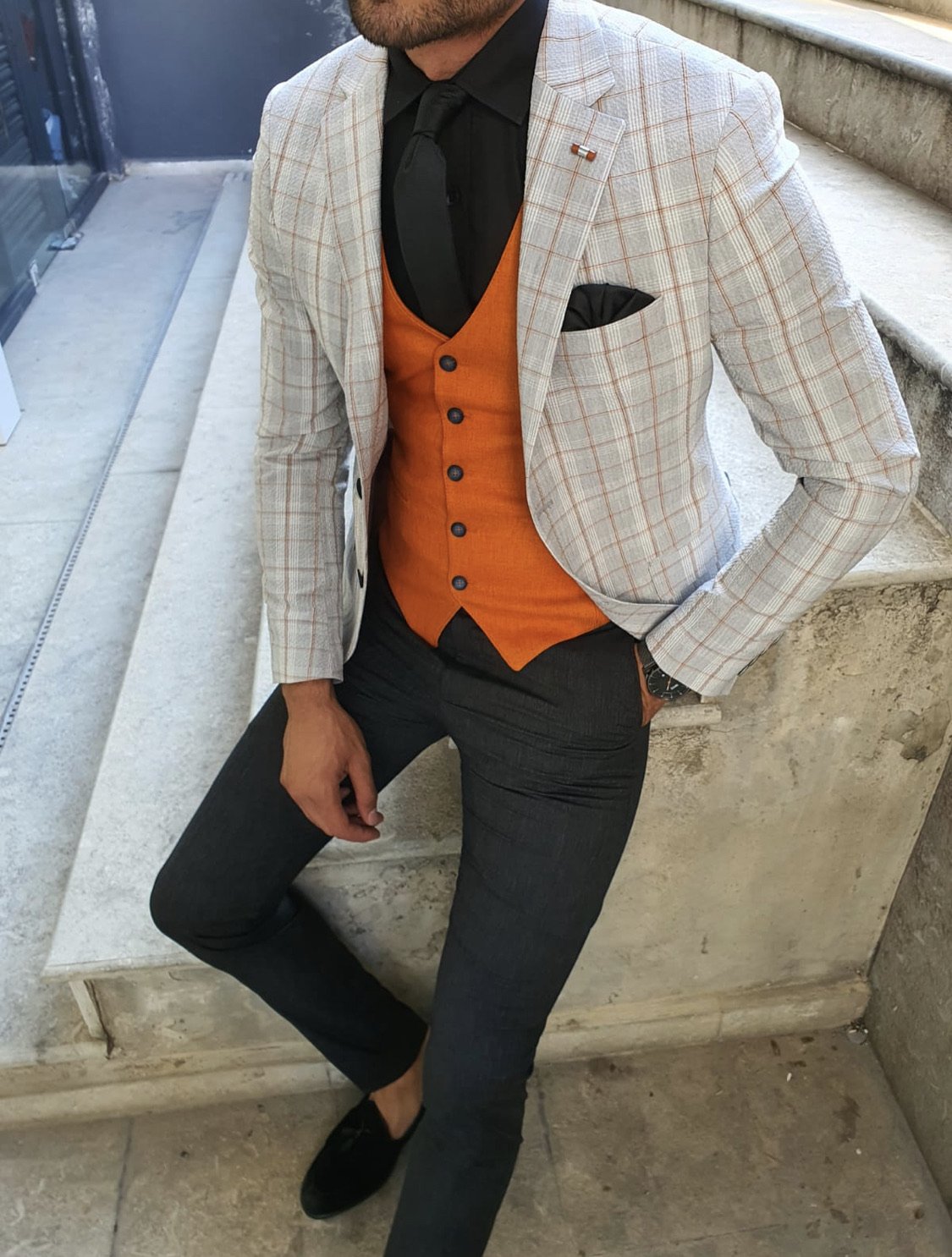Ardenza Gray Slim Fit Plaid Suit-baagr.myshopify.com-suit-BOJONI