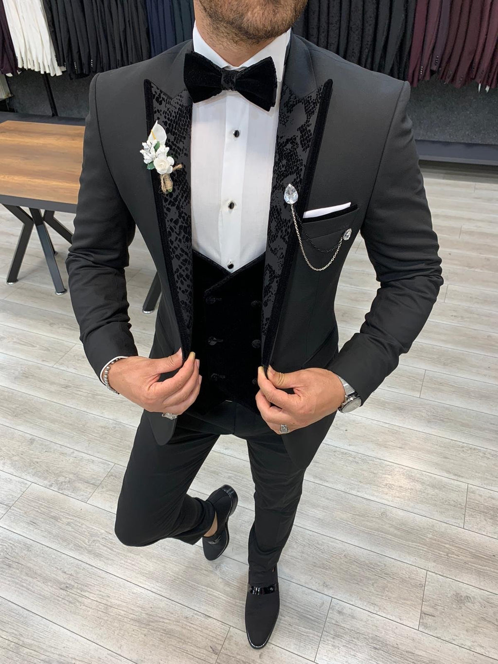 Trivio Black Velvet Slim Fit Tuxedo-baagr.myshopify.com-1-BOJONI