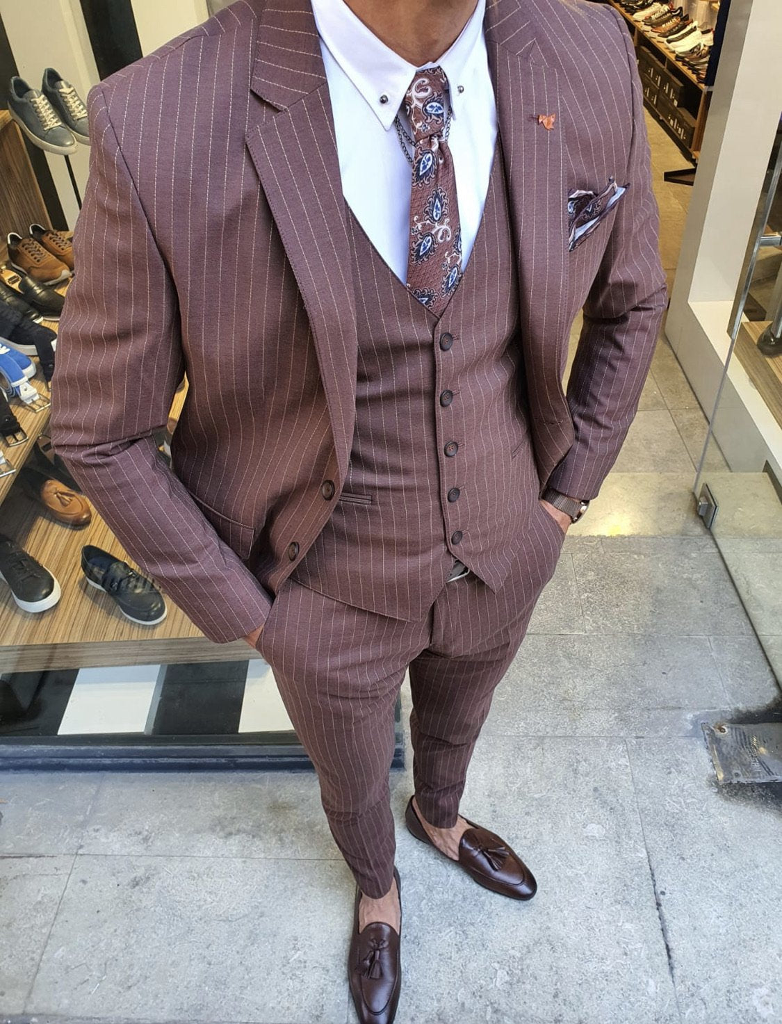 Reno Camel Slim Fit Pinstripe Suit-baagr.myshopify.com-suit-BOJONI
