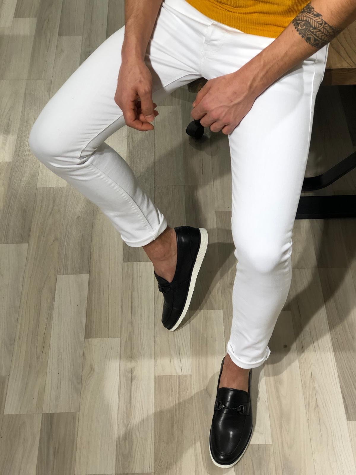 Tettra Slim-Fit Lycra Jeans In White-baagr.myshopify.com-Pants-BOJONI