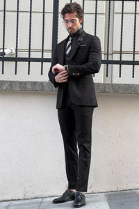 Bojoni Ravenna Slim Fit Black Woolen Suit