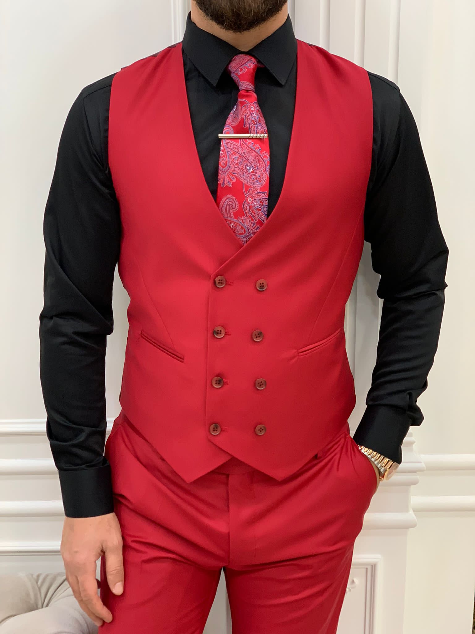 Bojoni Monte Red  Slim Fit Suit
