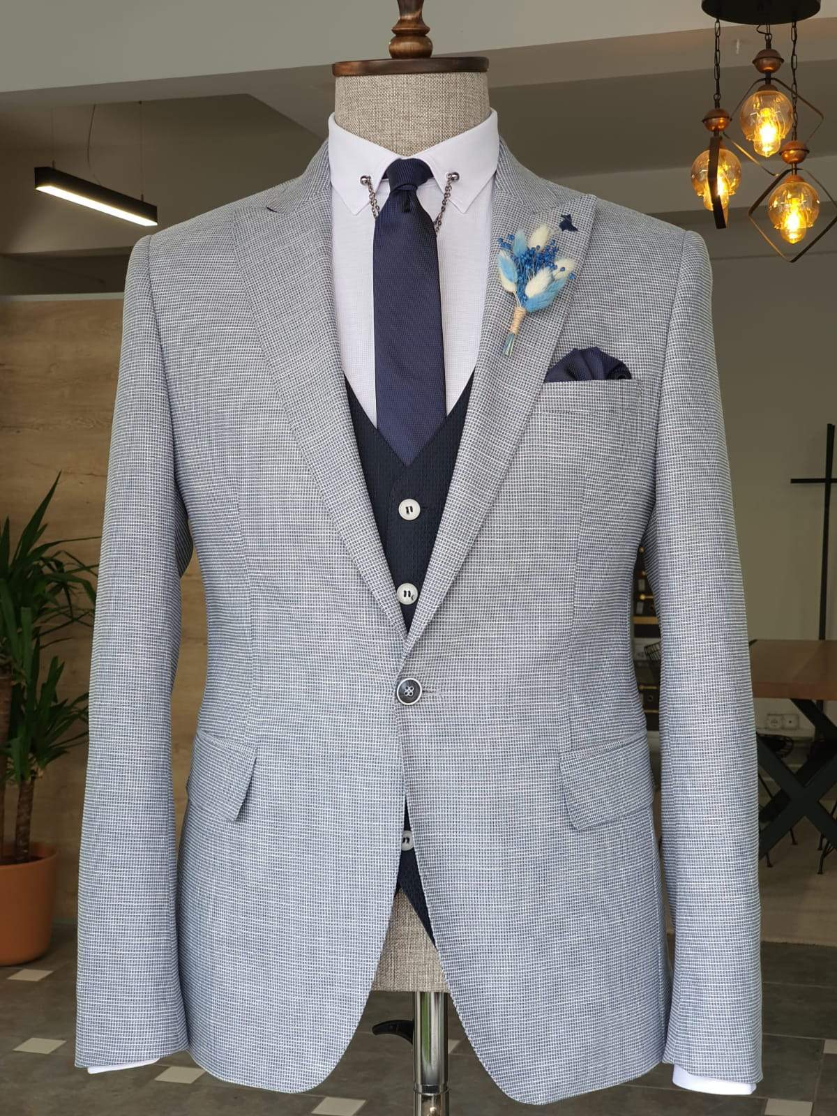Boston Gray Slim Fit Peak Lapel Suit-baagr.myshopify.com-suit-BOJONI