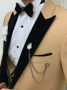 Fettachi Gold Slim Fit Velvet Peak Lapel Tuxedo-baagr.myshopify.com-1-BOJONI