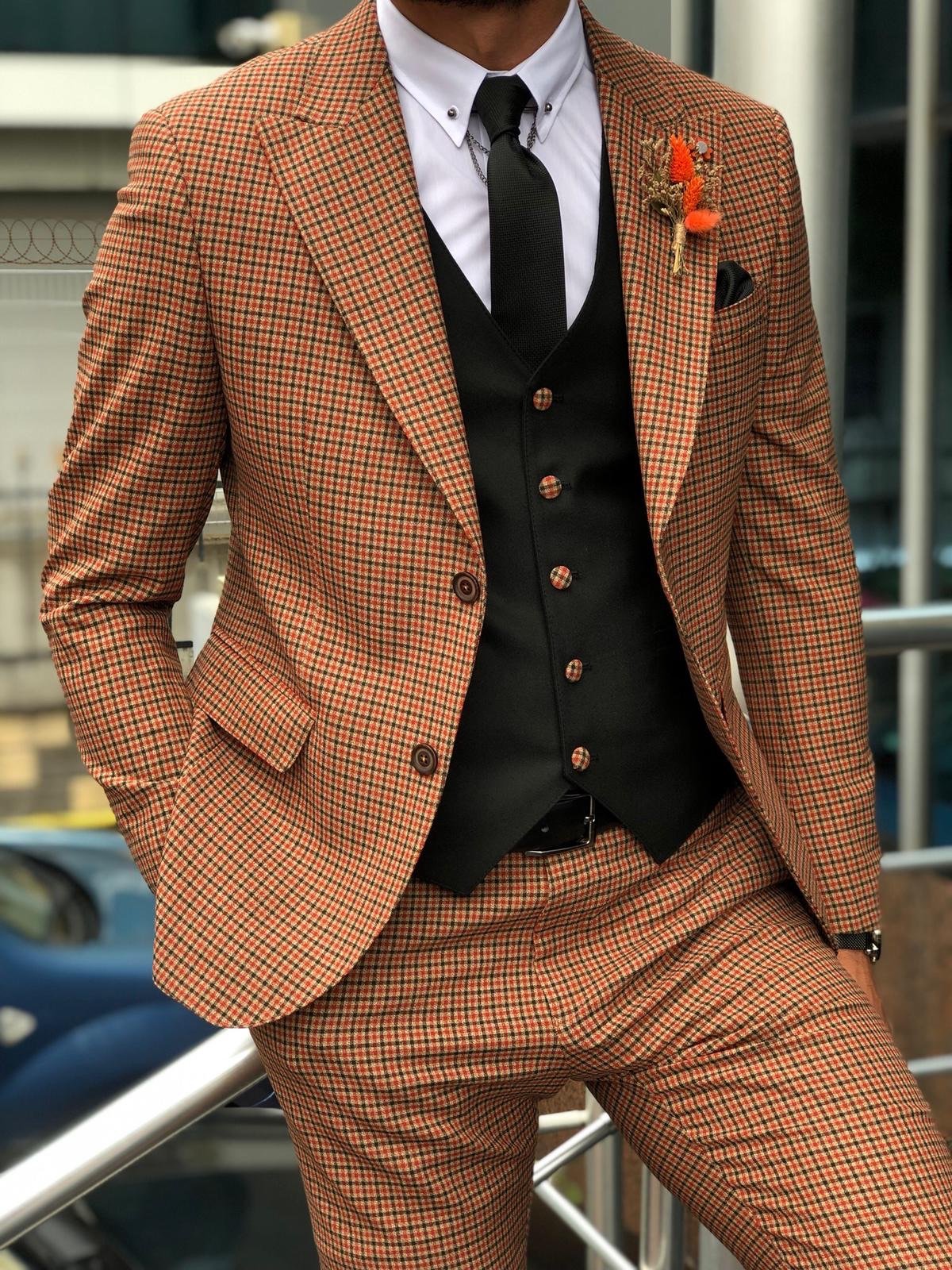 Mendess Slim-Fit Pattered Suit Vest Camel-baagr.myshopify.com-suit-BOJONI