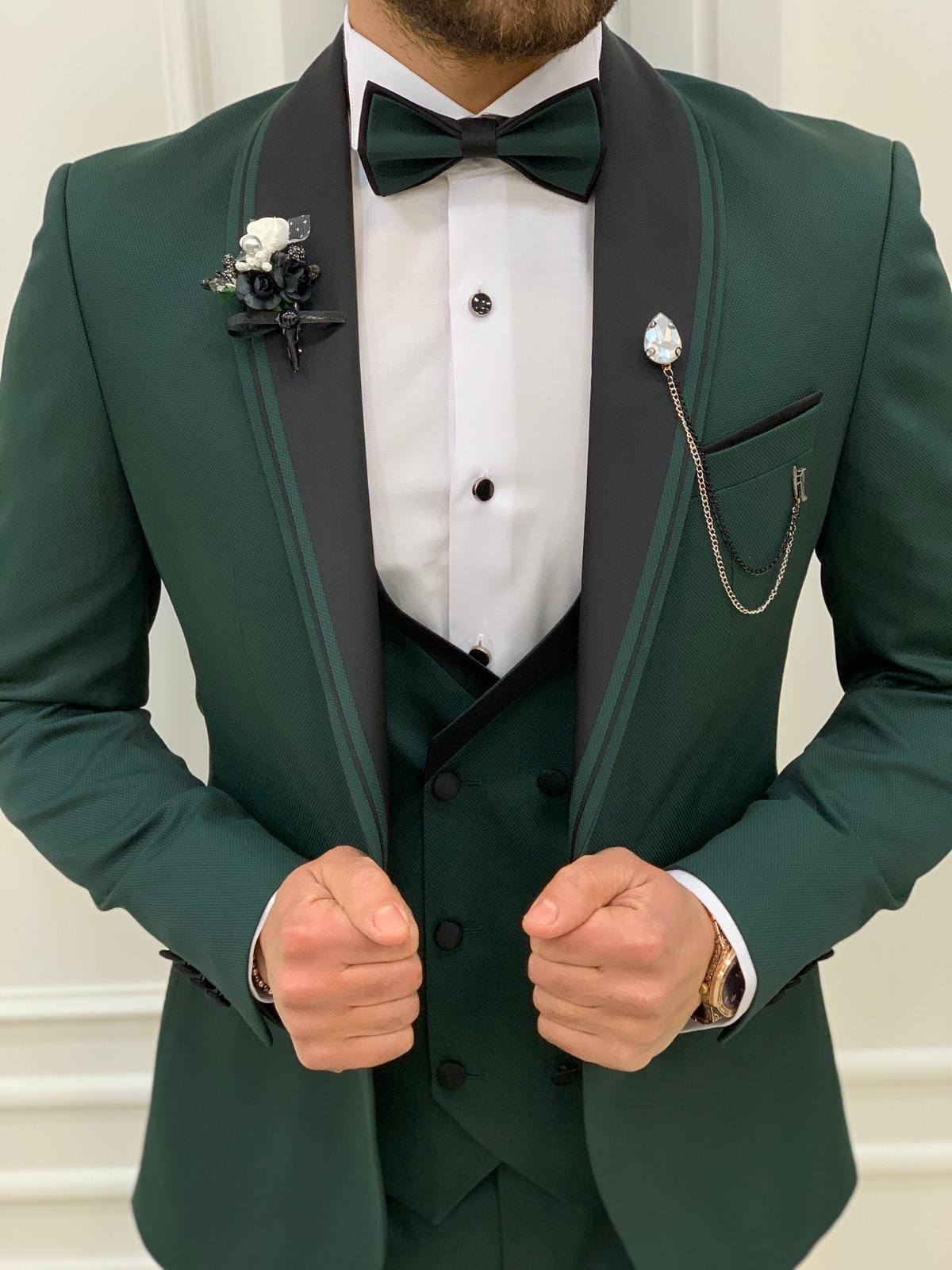 Partoni Royal Green Slim Fit Tuxedo-baagr.myshopify.com-1-BOJONI