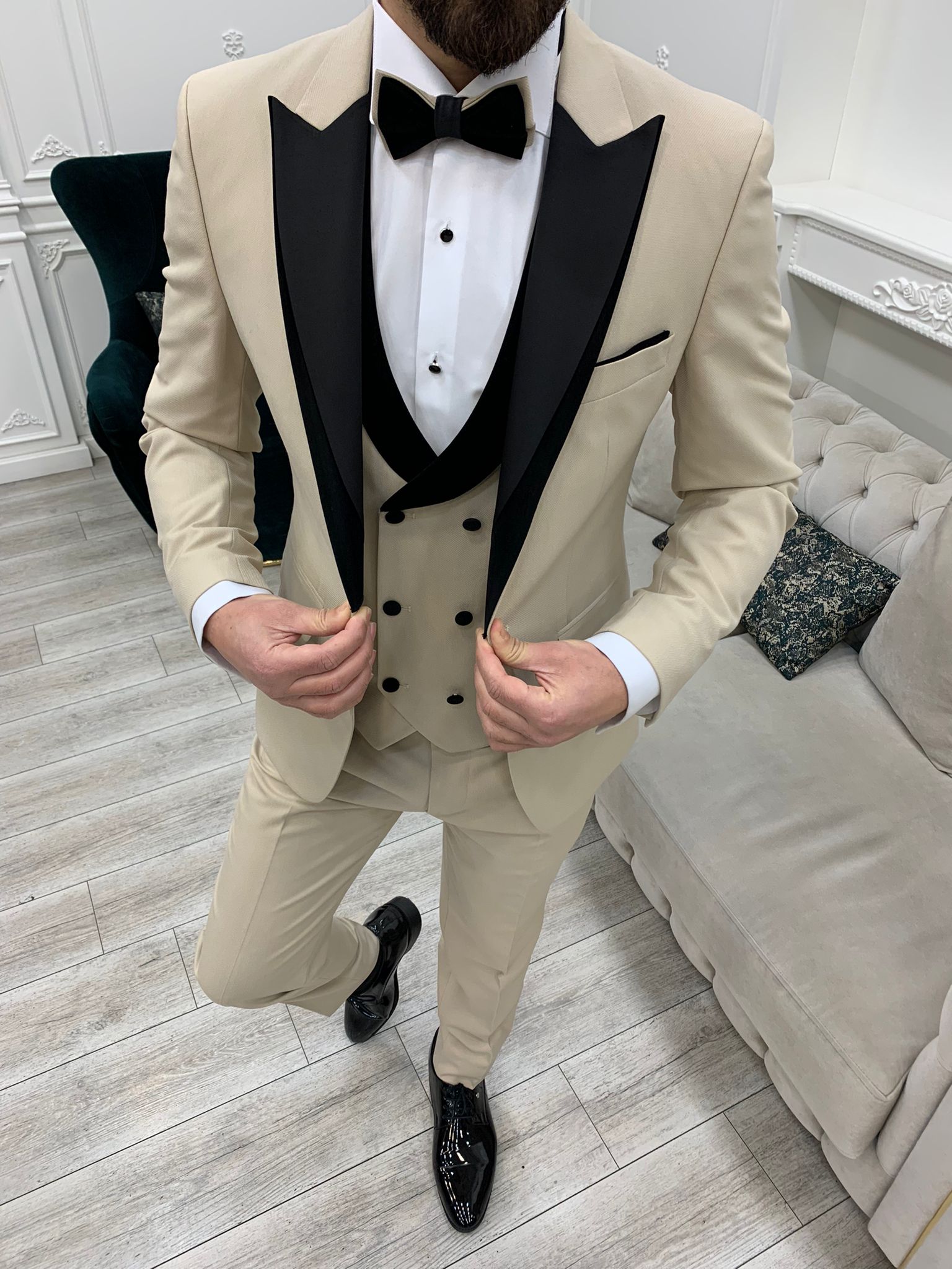 Bojoni Tishko Beige  Slim Fit Tuxedo