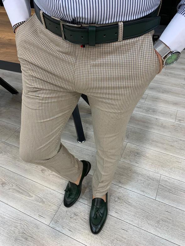 Lendfield Cream Plaid Slim Pants-baagr.myshopify.com-Pants-BOJONI