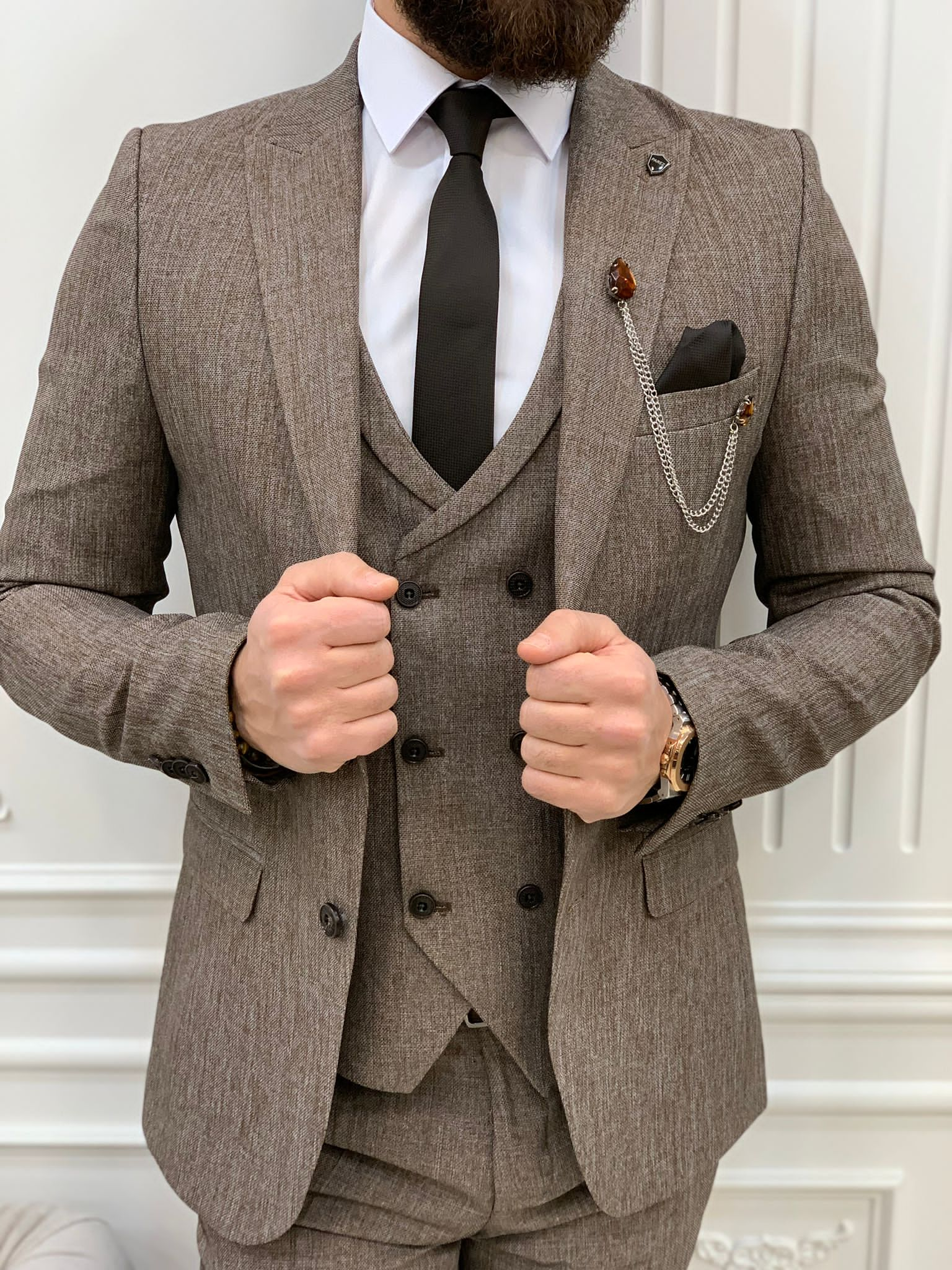 Bojoni Madison Brown Slim Fit Suit 