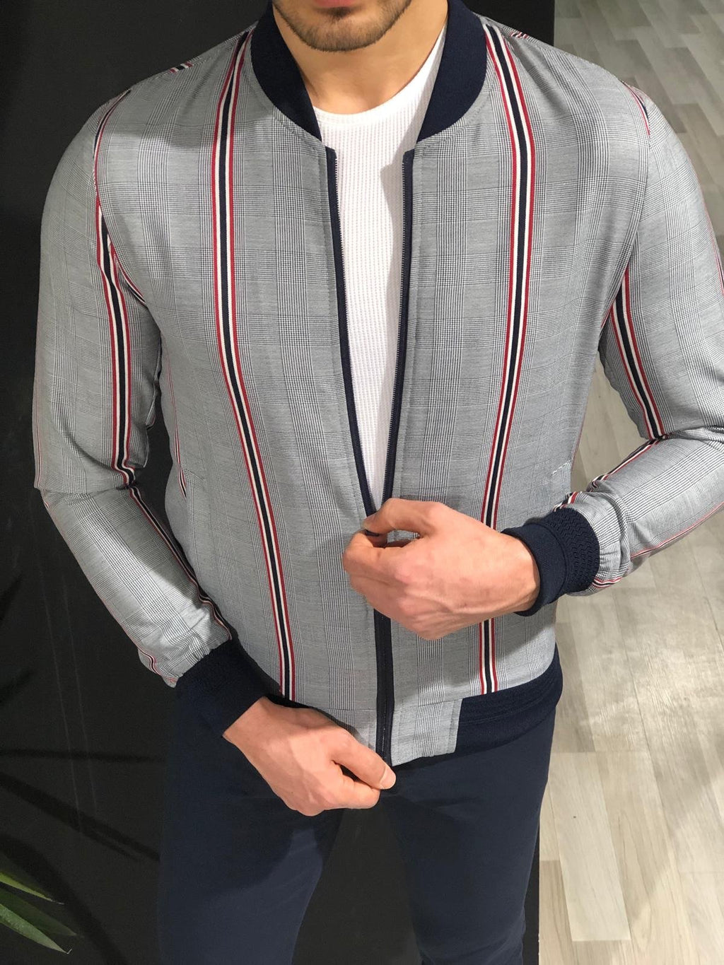 Faha Slim-Fit Colored Striped Jacket in Red-baagr.myshopify.com-Jacket-BOJONI