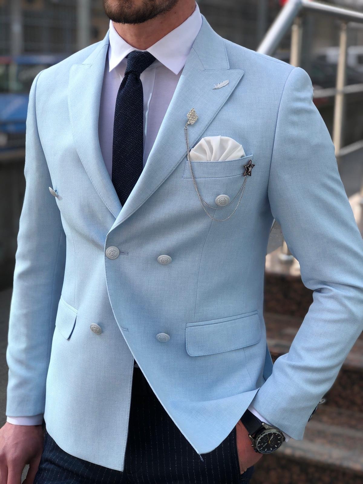 Slim-Fit Double Breasted Blazer in Blue-baagr.myshopify.com-suit-BOJONI