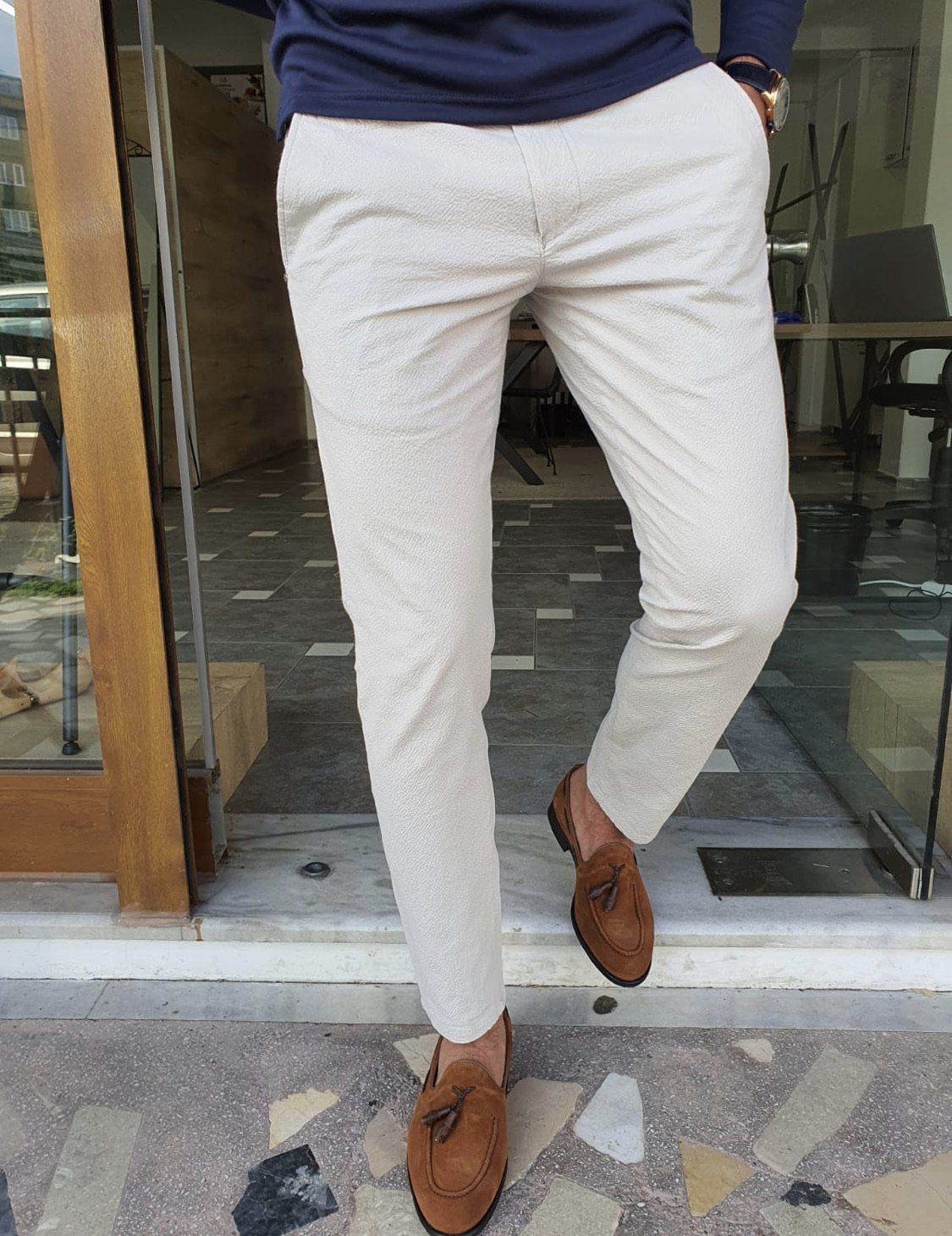 Vicenza White Slim Fit Cotton Pants-baagr.myshopify.com-Pants-BOJONI