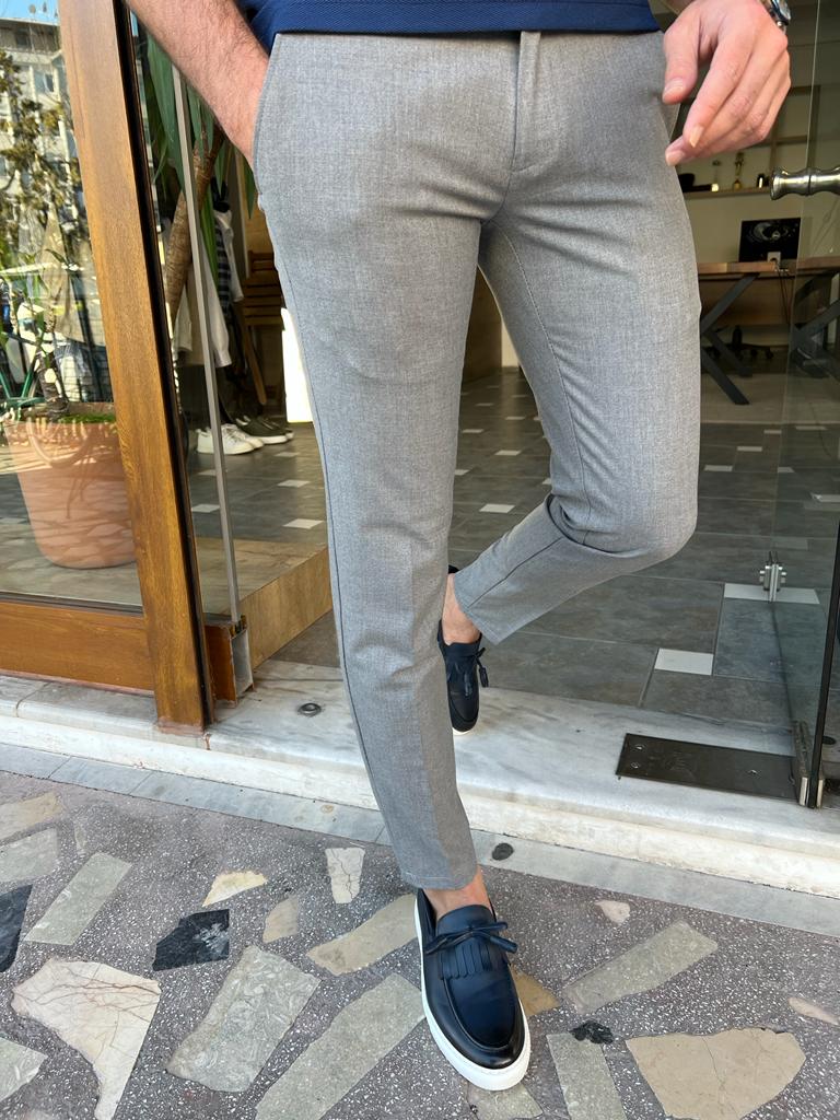 Bojoni Manteno Gray  Slim Fit Cotton Pants 