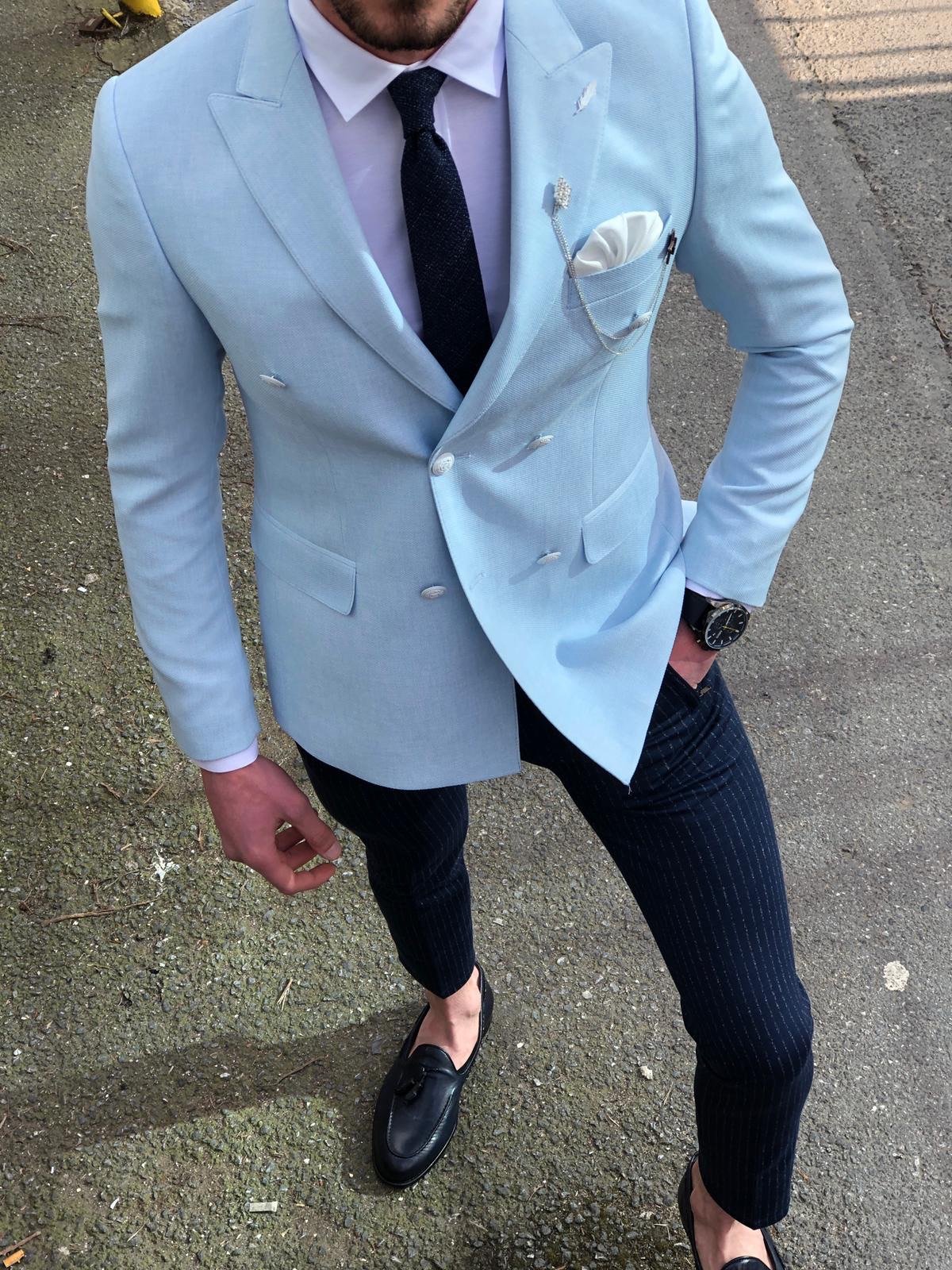 Slim-Fit Double Breasted Blazer in Blue-baagr.myshopify.com-suit-BOJONI