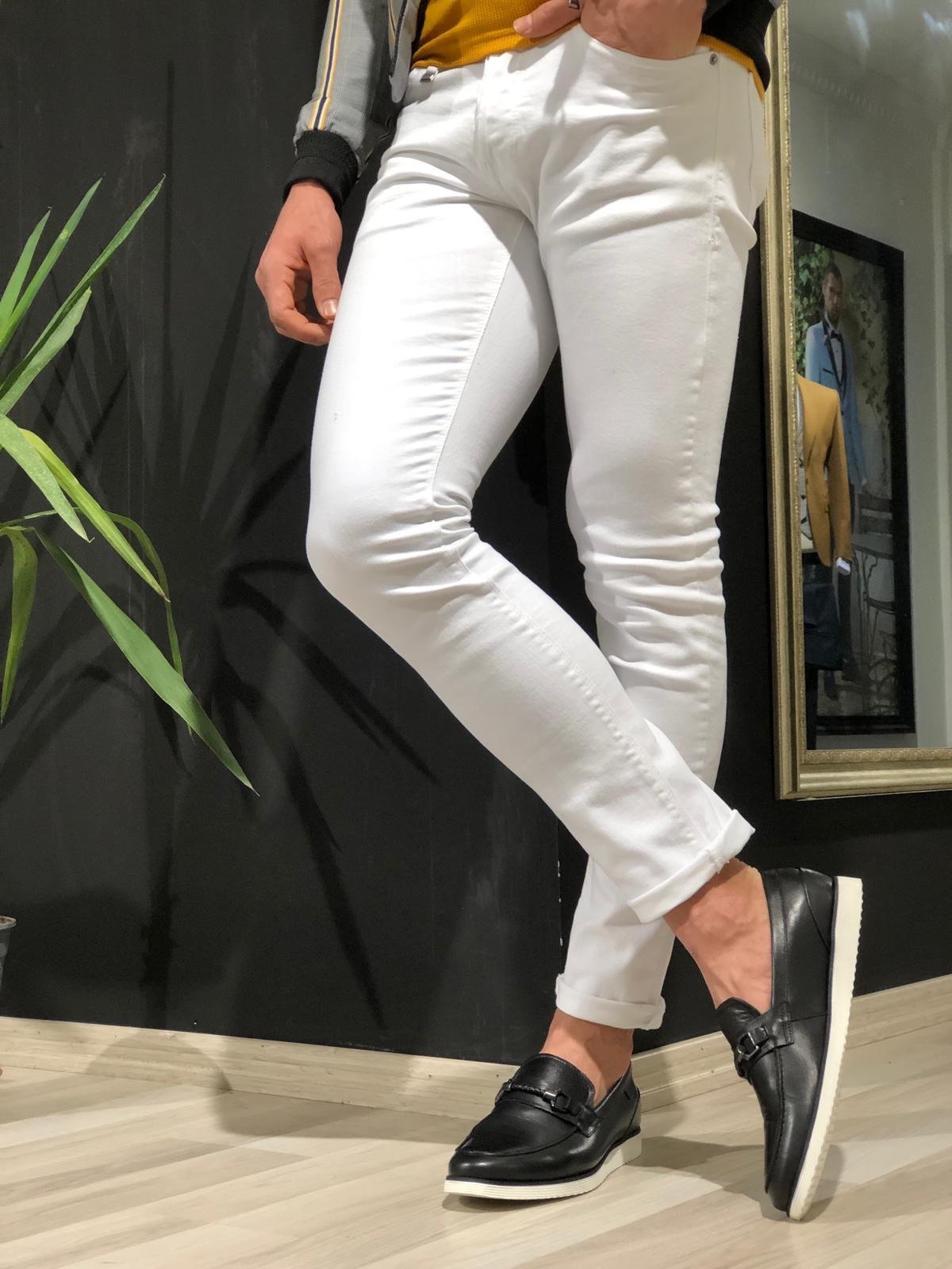 Tettra Slim-Fit Lycra Jeans In White-baagr.myshopify.com-Pants-BOJONI