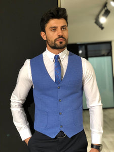 Slim-Fit Double  Breasted Vest Blue-baagr.myshopify.com-suit-BOJONI