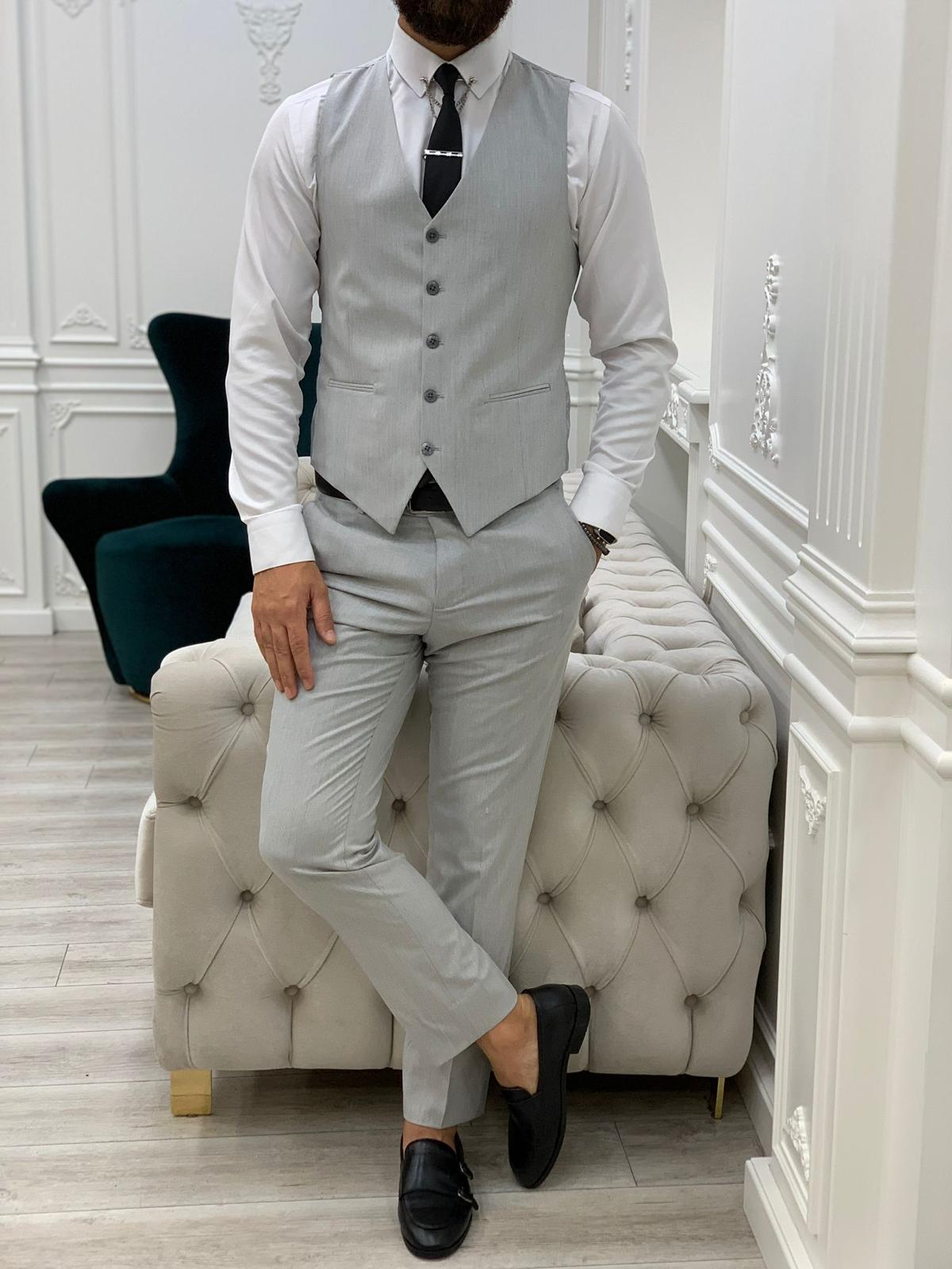 Lambrusco Gray Slim Fit Peak Lapel Striped Suit-baagr.myshopify.com-1-BOJONI