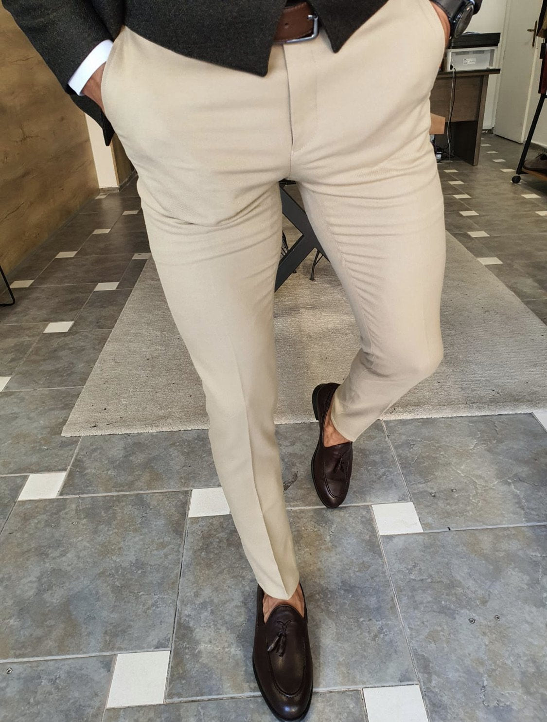 Daroni Beige Slim Fit Pants-baagr.myshopify.com-Pants-BOJONI