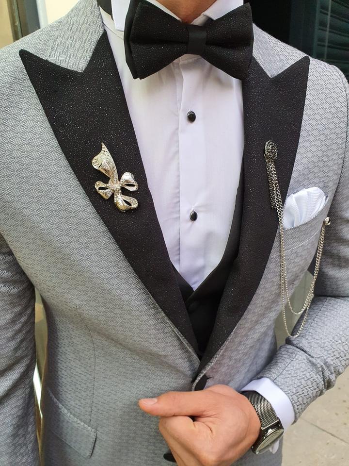 Novak  Gray Slim Fit Patterned Tuxedo-baagr.myshopify.com-suit-BOJONI