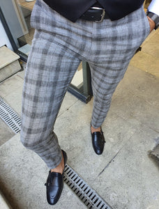 New Bern Black Slim Fit Plaid Pants | VICLAN