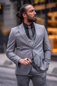 Bojoni Bath Light Gray Slim Fit Notch Lapel 3 Piece Suit