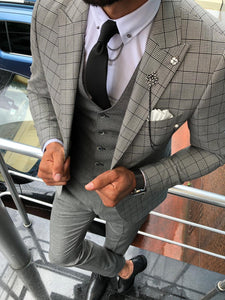 Greh Slim-Fit Plaid Suit Vest Gray-baagr.myshopify.com-suit-BOJONI