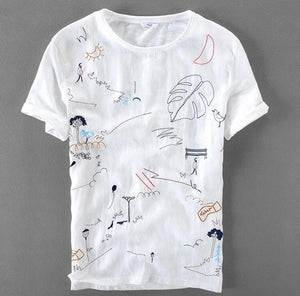 Contemporary Cartoon Linen T-Shirt V-baagr.myshopify.com-T-shirt-BOJONI