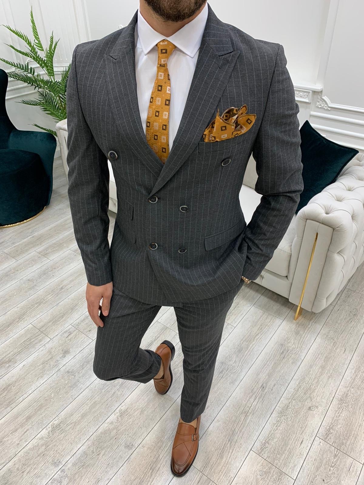 Furino Gray Slim Fit Double Breasted Pinstripe Suit-baagr.myshopify.com-1-BOJONI