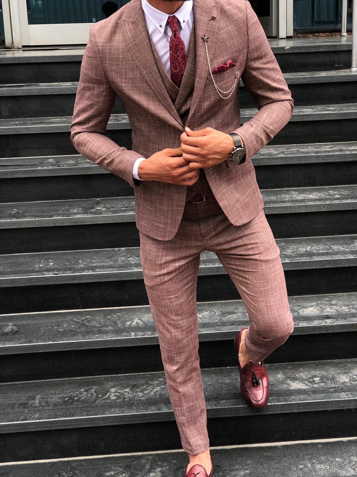 Greh Slim-Fit Pattered Suit Vest Claretred-baagr.myshopify.com-suit-BOJONI