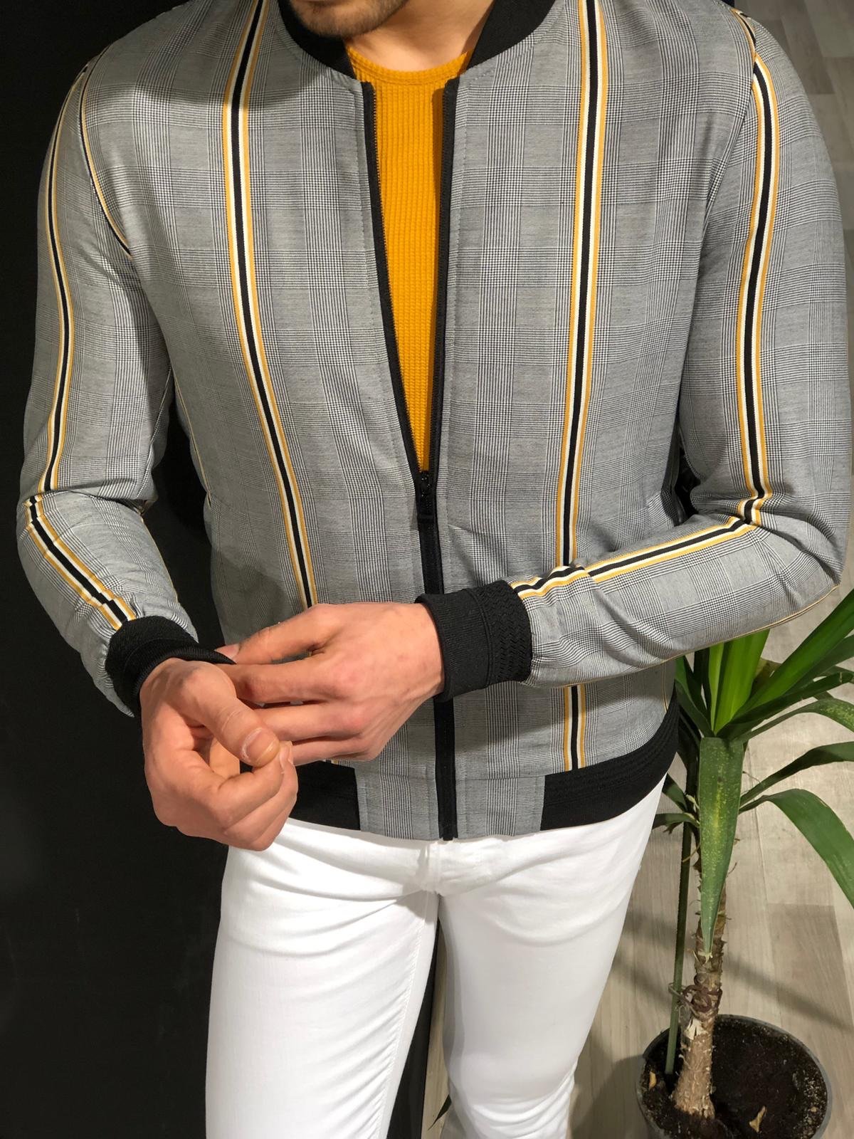 Faha Slim-Fit Colored Striped Jacket in Yellow-baagr.myshopify.com-Jacket-BOJONI