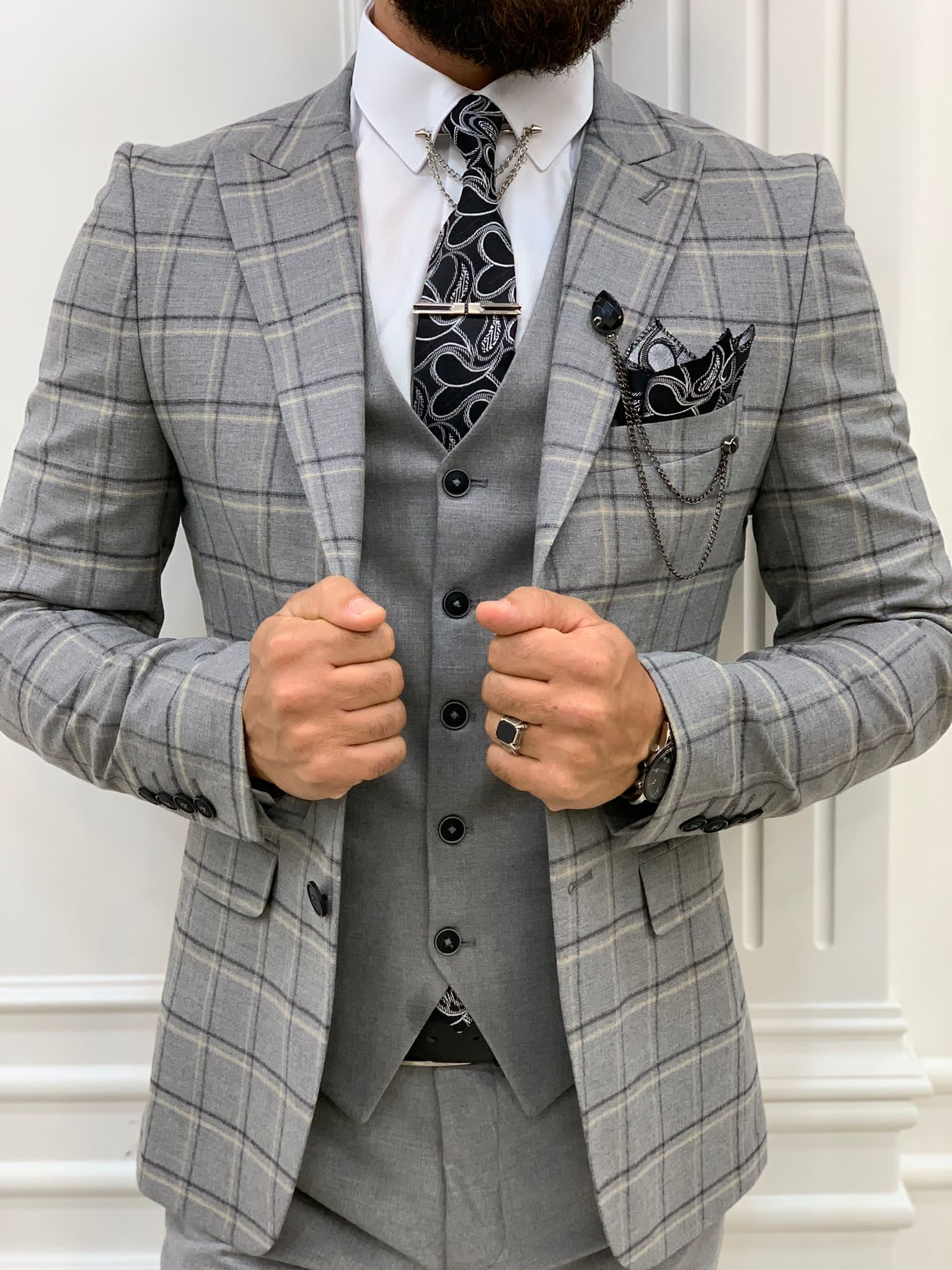 Argeli Gray Plaid Slim Fit Suit-baagr.myshopify.com-1-BOJONI