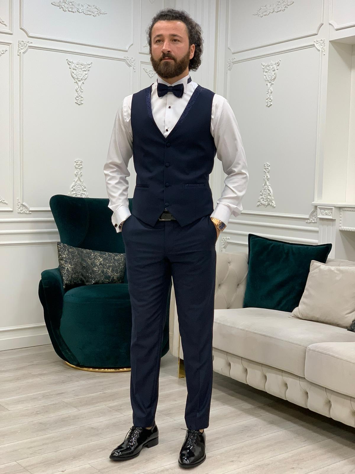 Bojoni Lopez Navy Blue Slim Fit Tuxedo 