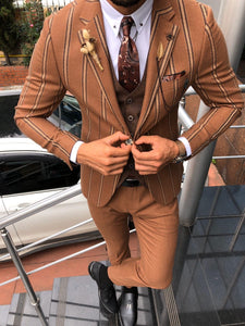 Slim-Fit Striped Suit Vest Camel-baagr.myshopify.com-suit-BOJONI