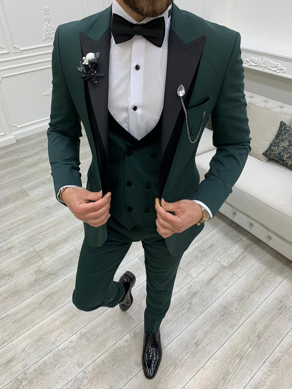 Partoni Royal Green Slim Fit Tuxedo-baagr.myshopify.com-1-BOJONI